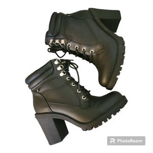 Torrid, Lace-Up Hiker Bootie, Black Faux Leather, Size 7.5WW